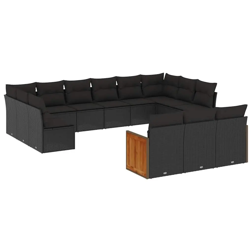 Garden Sofa Set Black 13 Piece Modular Outdoor Furniture with Thickly Padded Cushions