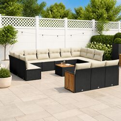 Garden Sofa Set 14 Piece Outdoor Furniture Patio Black Poly Rattan Cushions
