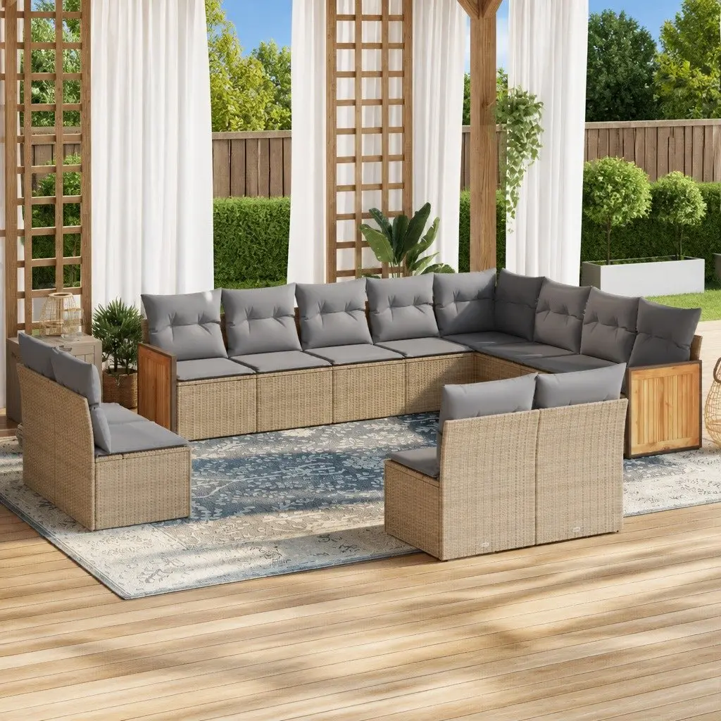Garden Sofa Set Beige 12 Piece Modular Outdoor Furniture with Cushions