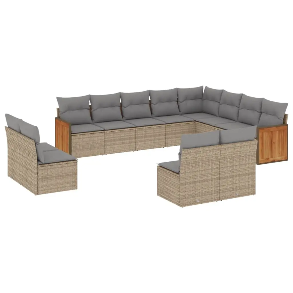 Garden Sofa Set Beige 12 Piece Modular Outdoor Furniture with Cushions