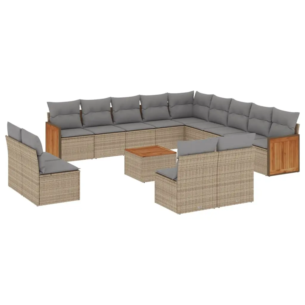 Garden Sofa Set Beige 14 Piece Outdoor Patio Furniture Poly Rattan with Cushions