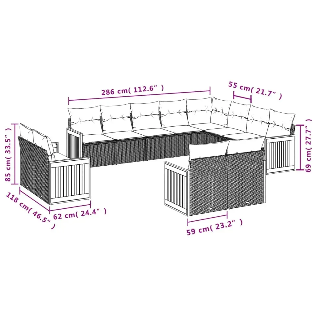 Garden Sofa Set 12 Piece Outdoor Furniture Patio Seating Black with Cushions