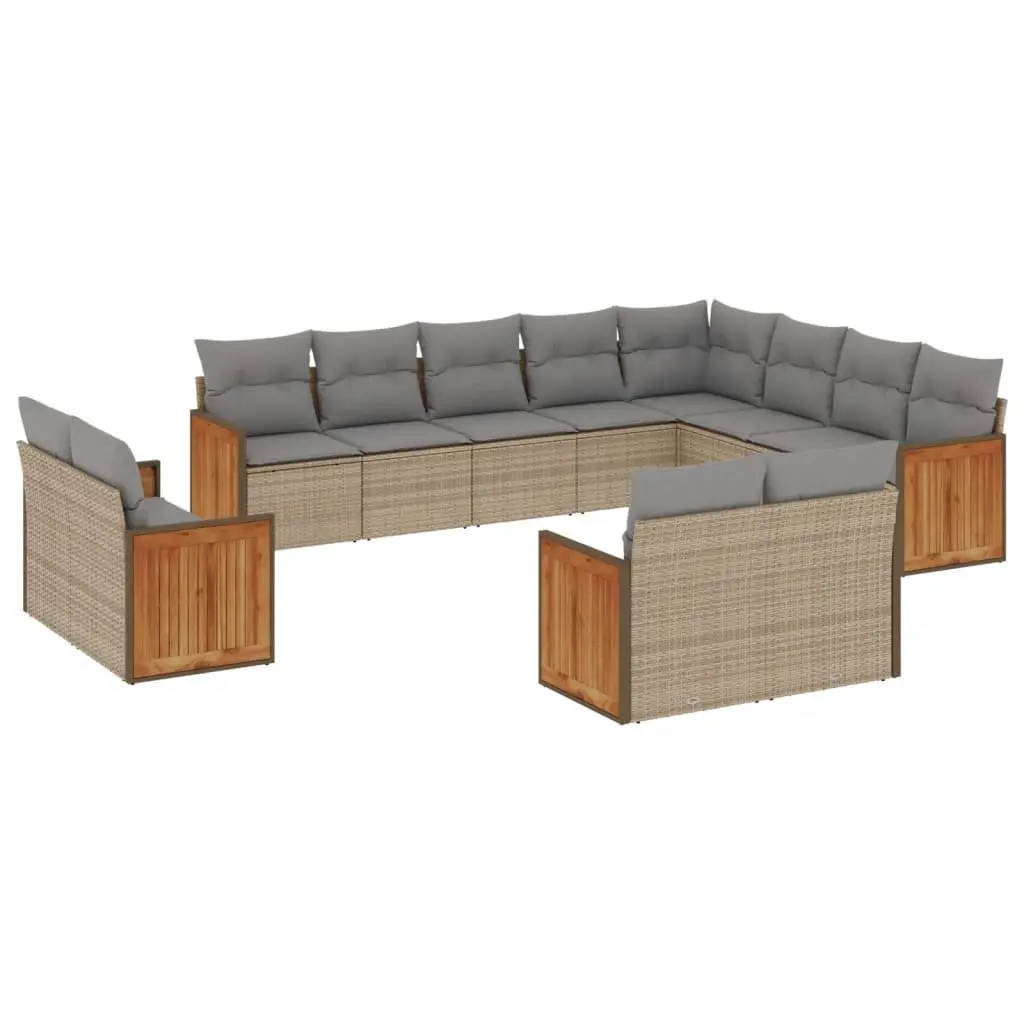 Garden Sofa Set Beige 12 Piece Modular Outdoor Furniture Poly Rattan