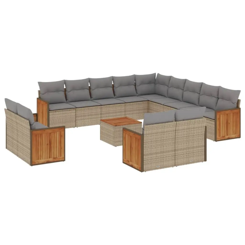Garden Sofa Set 14 Piece Outdoor Furniture Beige Poly Rattan Patio Modular