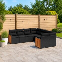 Garden Sofa Set 8 Piece Outdoor Furniture Black Poly Rattan with Cushions Patio