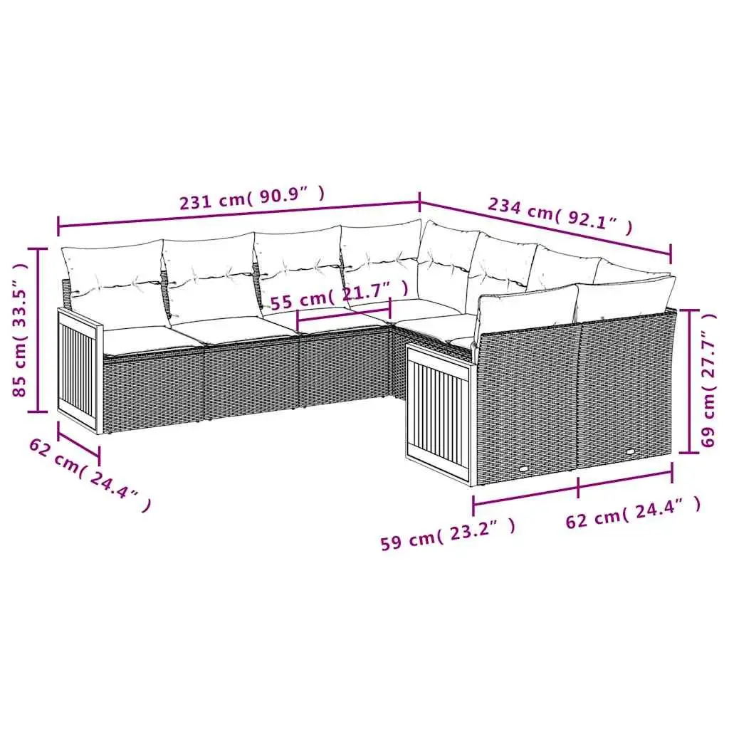Garden Sofa Set Black 8 Piece Modular Outdoor Furniture with Cushions