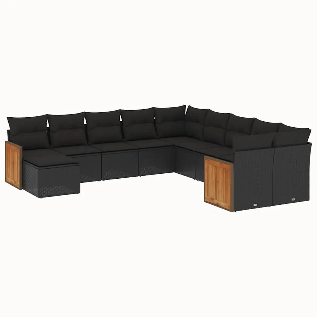 Garden Sofa Set 11 Piece Black Outdoor Patio Furniture Modular with Cushions