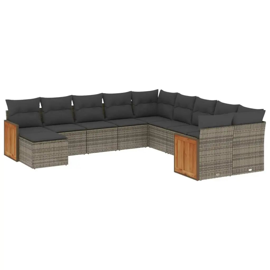 Garden Sofa Set Grey 11 Piece Outdoor Furniture Poly Rattan with Cushions