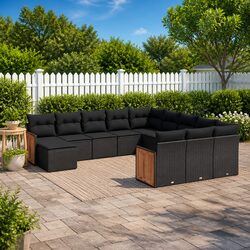 Concise 12-Piece Outdoor Furniture in Black Poly Rattan