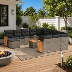Outdoor Garden Sofa Set 13 Piece Grey Poly Rattan with Cushions Patio Furniture