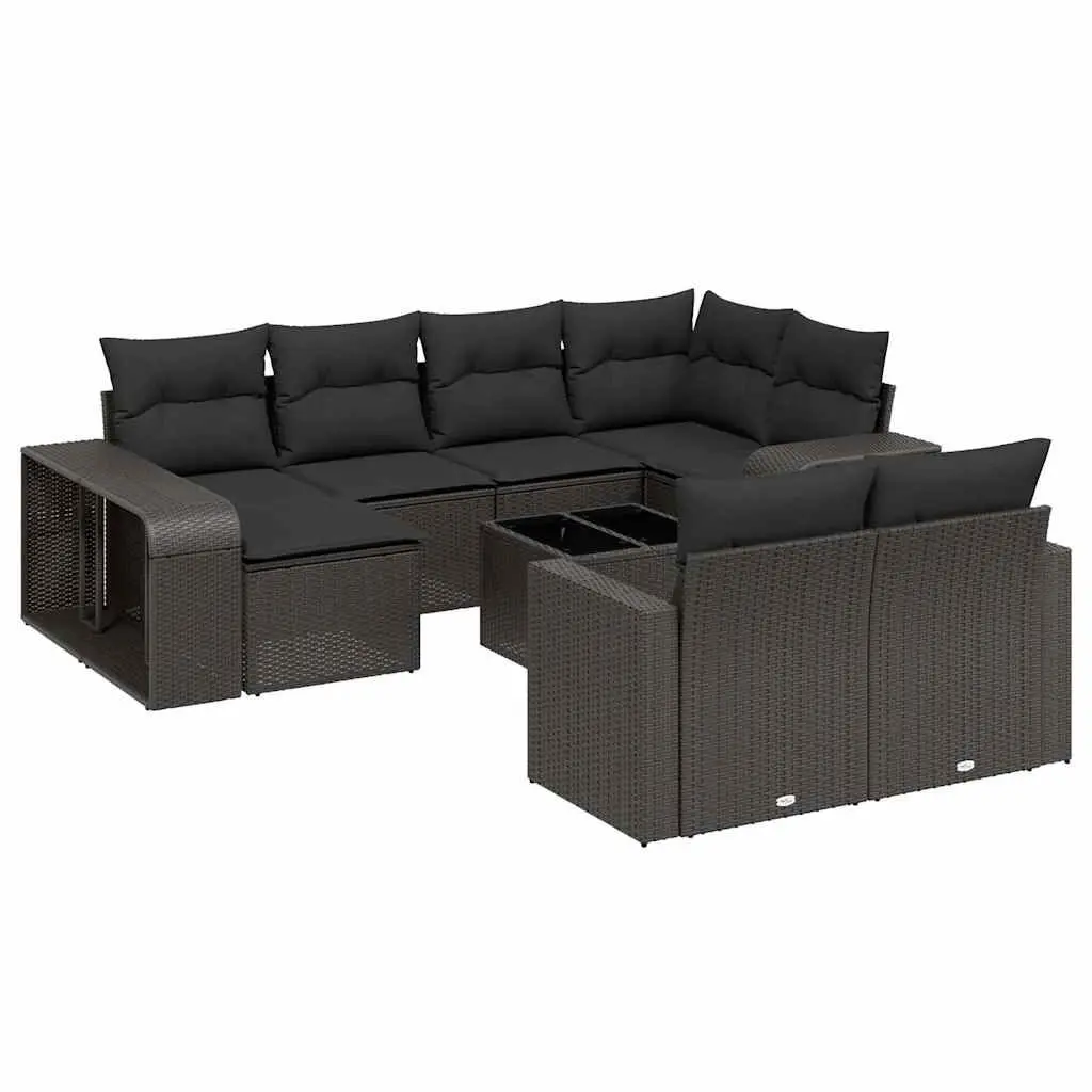 Garden Sofa Set Black 11 Piece Outdoor Furniture Patio Poly Rattan with Cushions