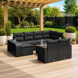 Concise 11 Piece Black Garden Sofa Set for Outdoor Use