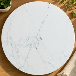 Tempered Glass Table Top White Round Marble Design Ø60cm Dining Coffee