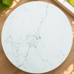 Tempered Glass Table Top White Marble Design Ø80cm Dining Coffee Kitchen