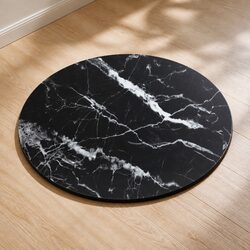 50cm Round Glass Table Top with Black Marble Design