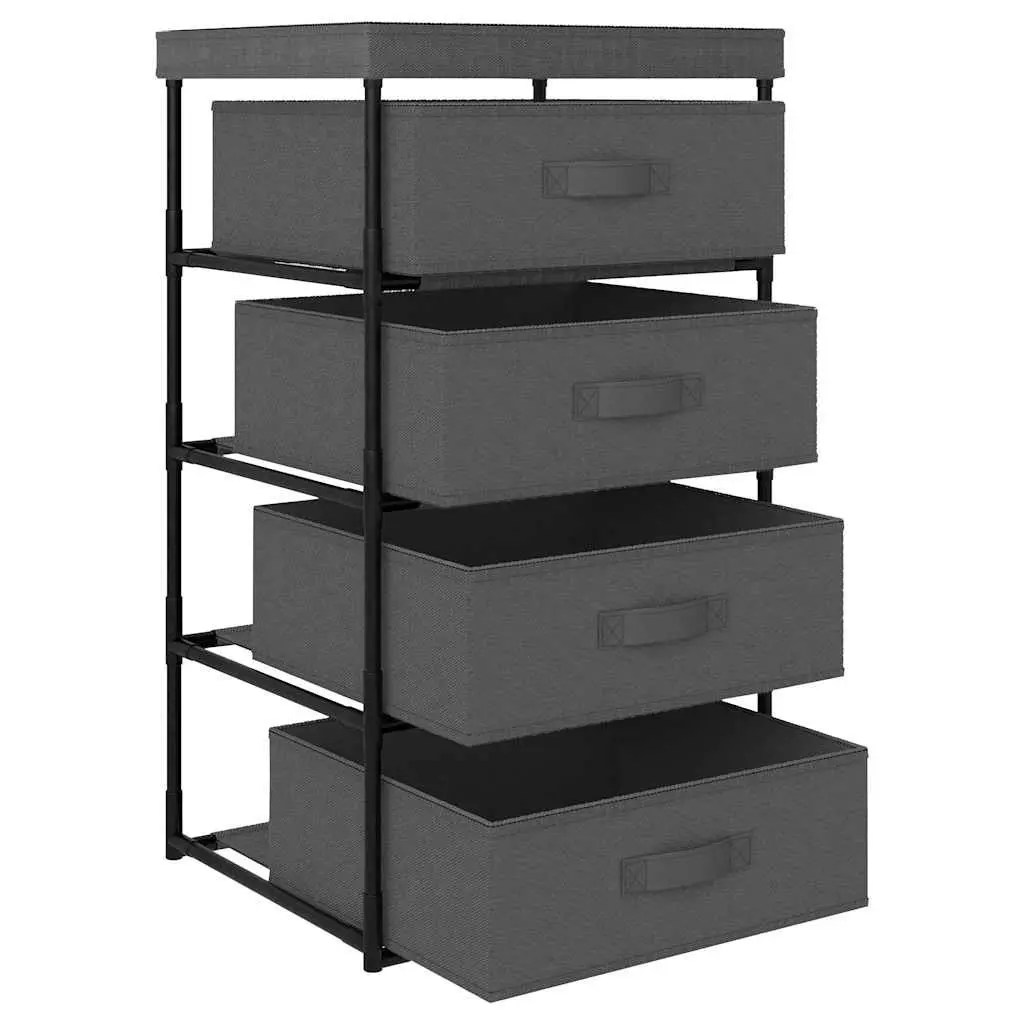 Storage Rack Grey 4 Removable Fabric Baskets Steel Frame Organiser