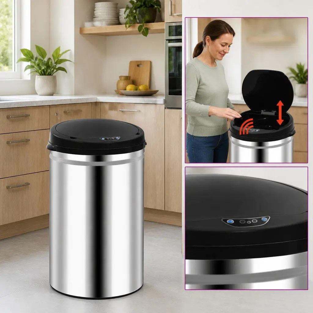 Automatic Sensor Dustbin Silver 30L Stainless Steel with Automatic Lid Open Close Function