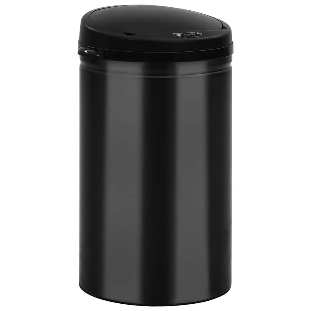 Automatic Sensor Dustbin Black 40L Touch-Free Waste Disposal with Carbon Steel Housing and ABS Lid