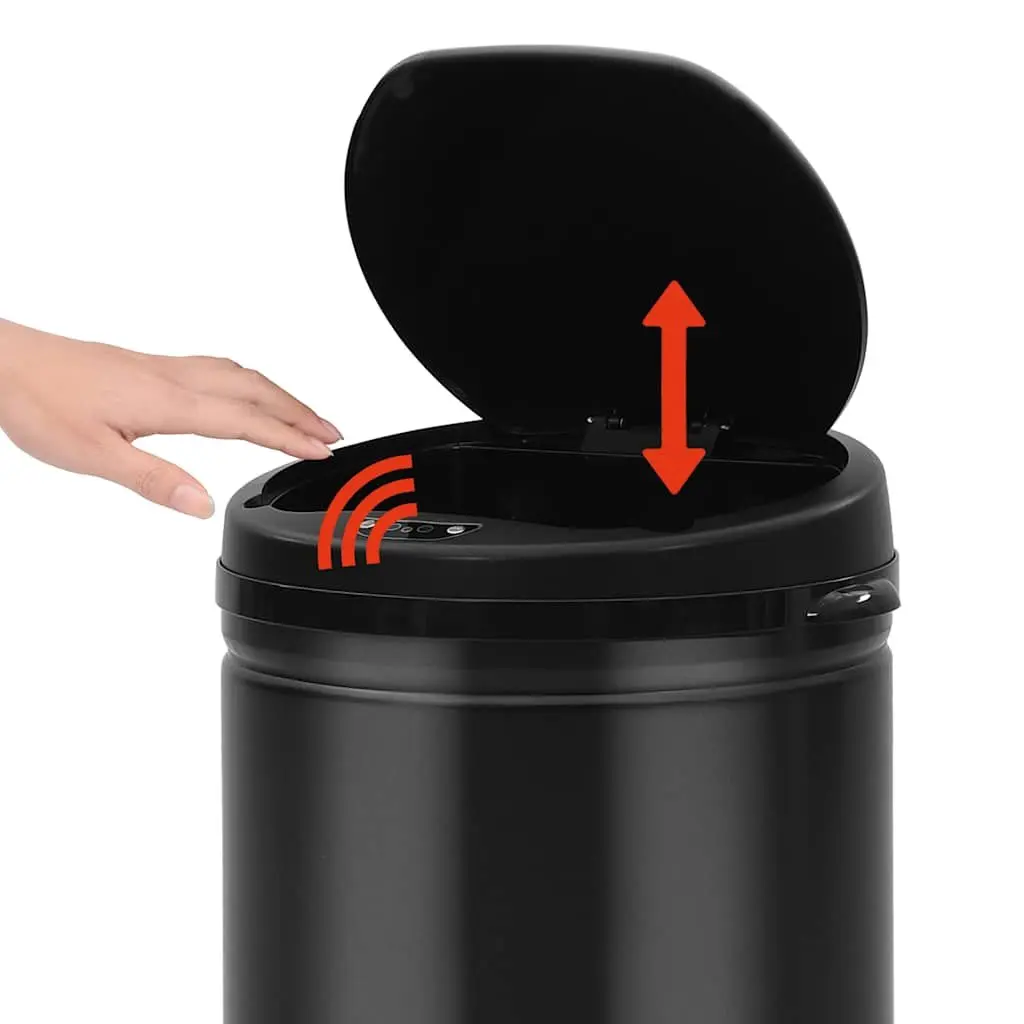 Automatic Sensor Dustbin Black 40L Touch-Free Waste Disposal with Carbon Steel Housing and ABS Lid