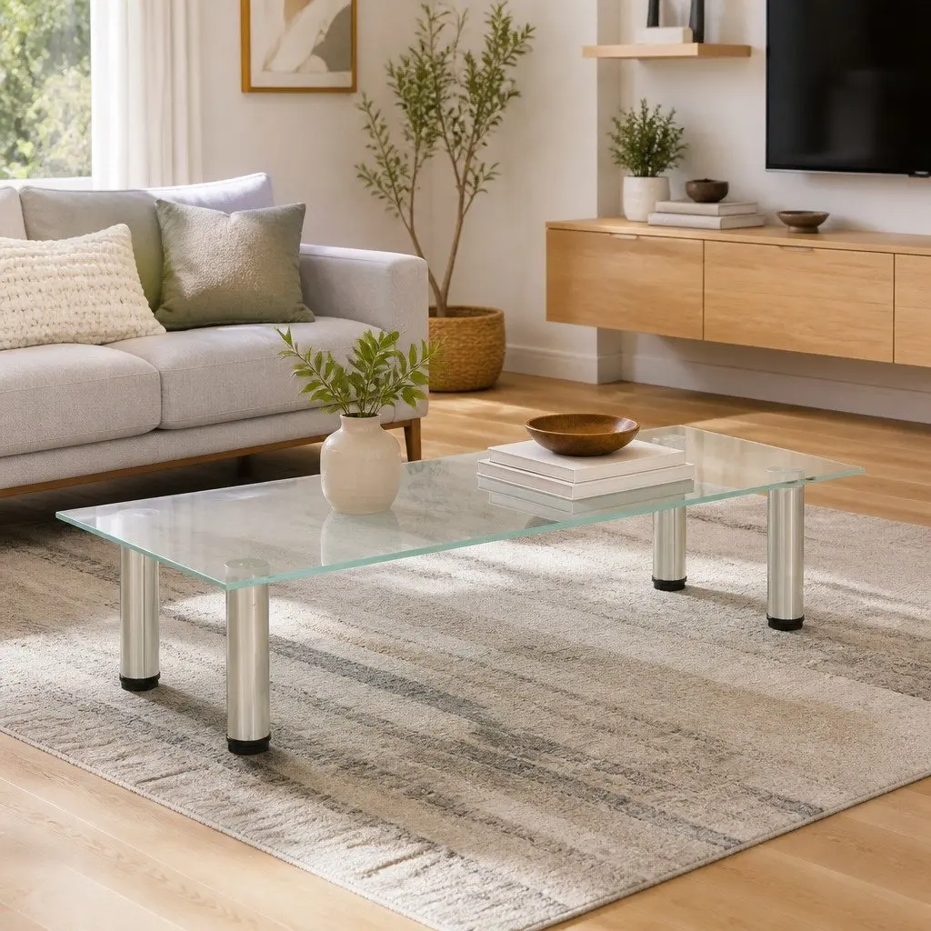 Tempered Glass TV Stand Modern Living Room Bedroom Media Console Table Unit