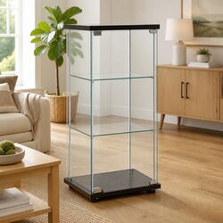 Storage Cabinet Tempered Glass Shelves Black Organiser Home Furniture Display