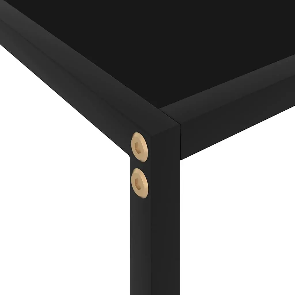 Black Console Table Tempered Glass Top Powder Coated Steel Frame Storage Shelf 60x35x75cm