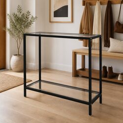 Compact Console Table with Tempered Glass Top