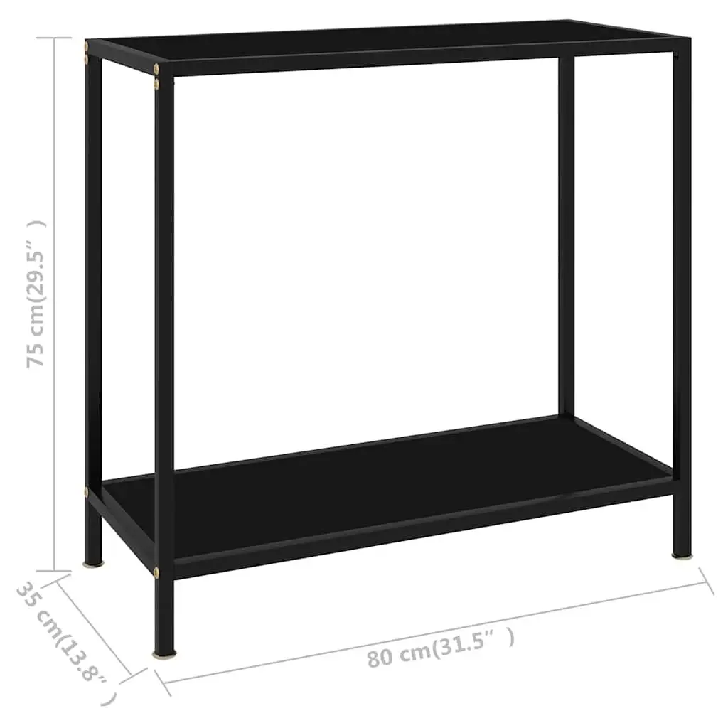 Console Table Black Glass Top Storage Shelf Living Room Accent
