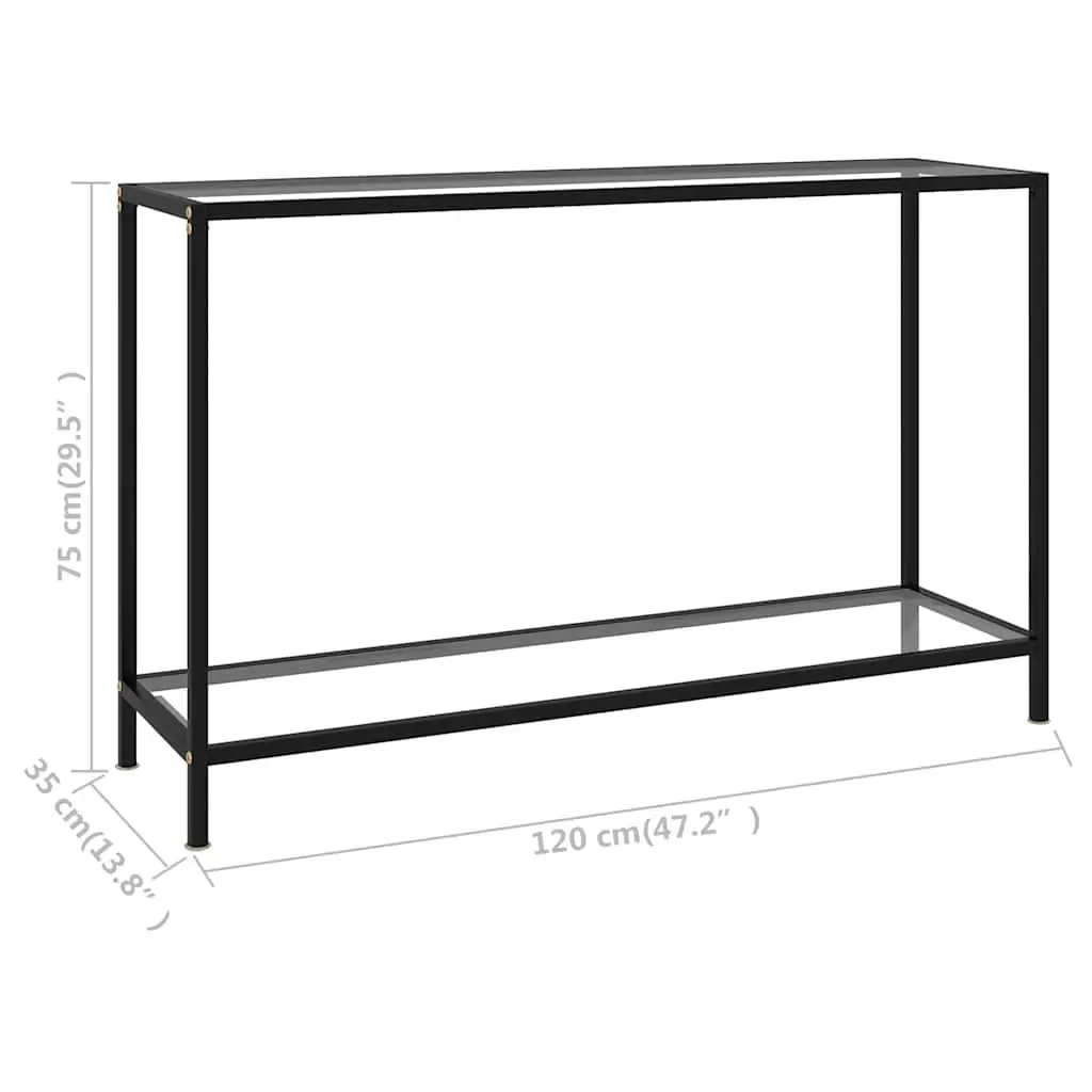 Console Table Transparent Tempered Glass 120 cm Powder-coated Steel Frame Shelf