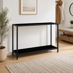 Compact Console Table with Glass Top and Steel Base