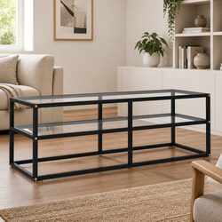 Compact Black TV Cabinet with Sturdy Glass Shelves