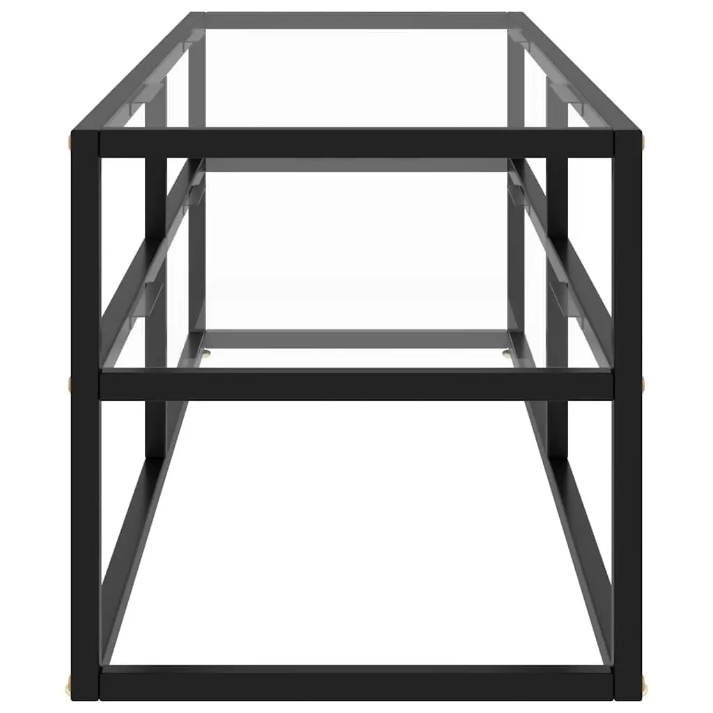 TV Cabinet Black with Tempered Glass Shelving Storage Unit Living Room Furniture