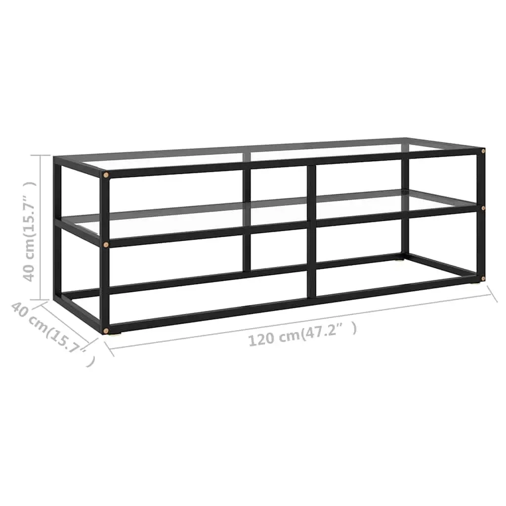 TV Cabinet Black with Tempered Glass Shelving Storage Unit Living Room Furniture