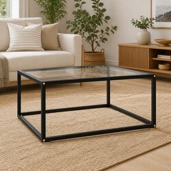 Compact Black Coffee Table: Glass Top & Strong Frame