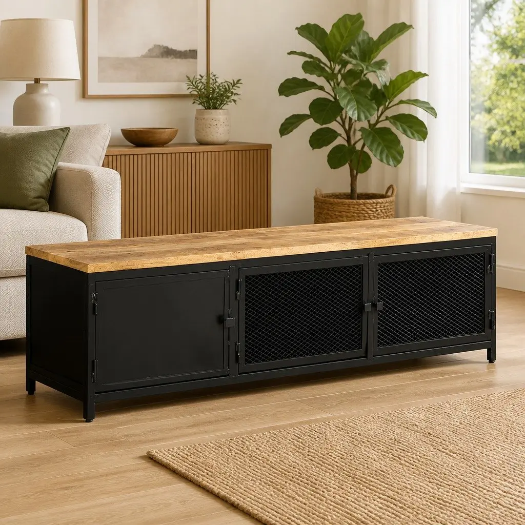 Industrial TV Cabinet with Ample Storage Space