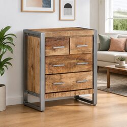 Sideboard with Four Drawers in Brown Mango Wood