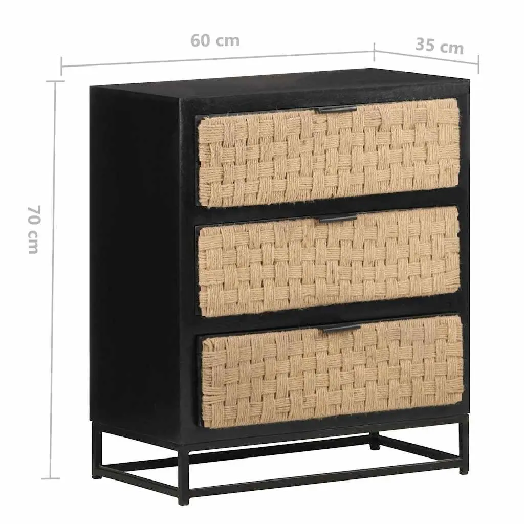 Sideboard Black 60x35x70cm Solid Mango Wood Industrial Style