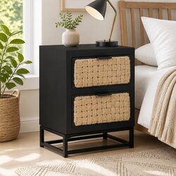 Concise Two Drawer Nightstand with Iron Base