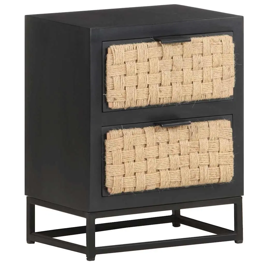 Bedside Cabinet Black 40x30x50 cm Two Drawer Industrial Style Nightstand Wood Storage