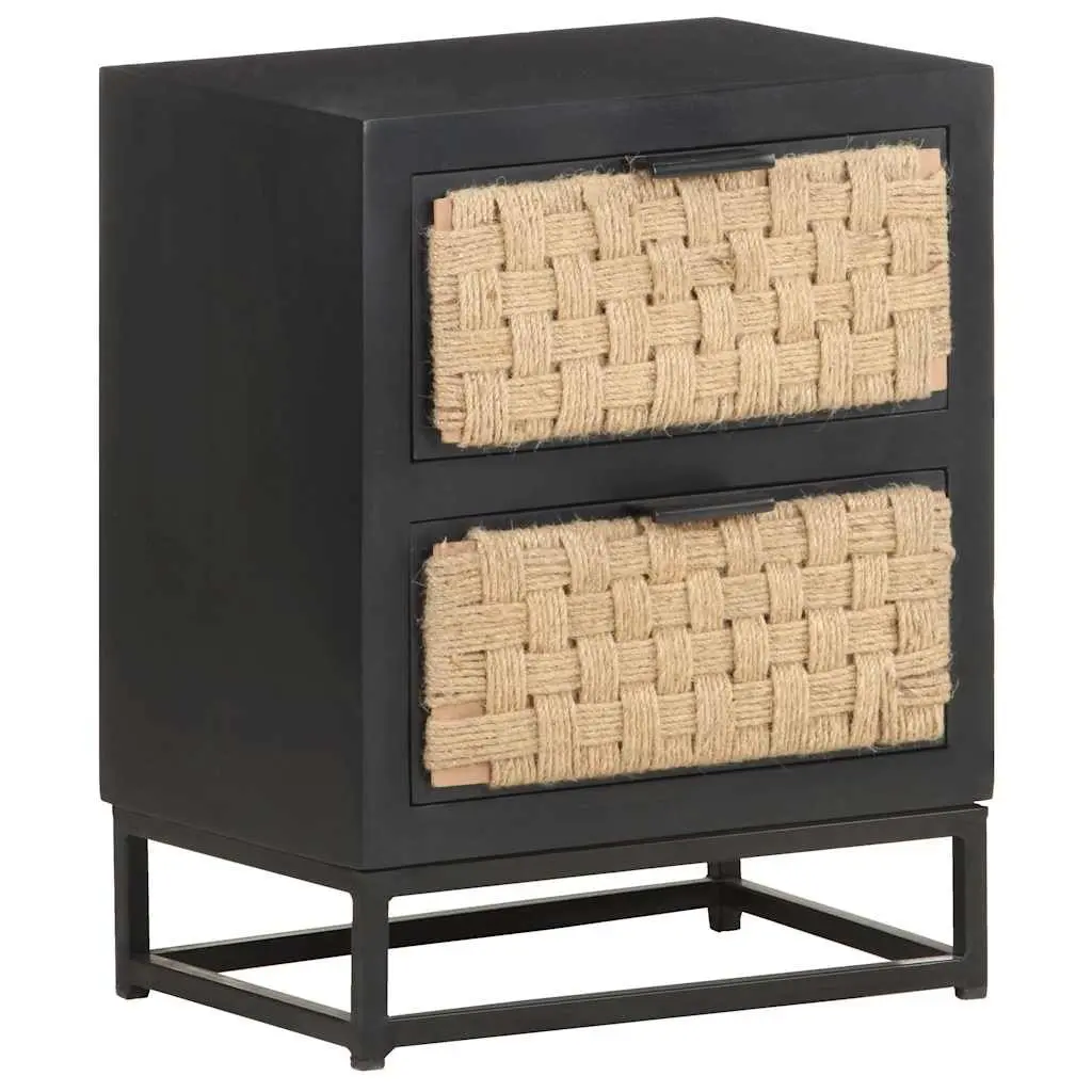 Bedside Cabinet Black 40x30x50 cm Two Drawer Industrial Style Nightstand Wood Storage
