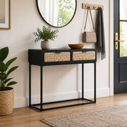 Console Table 90x35x76 cm Solid Mango Wood Storage Furniture with Drawers