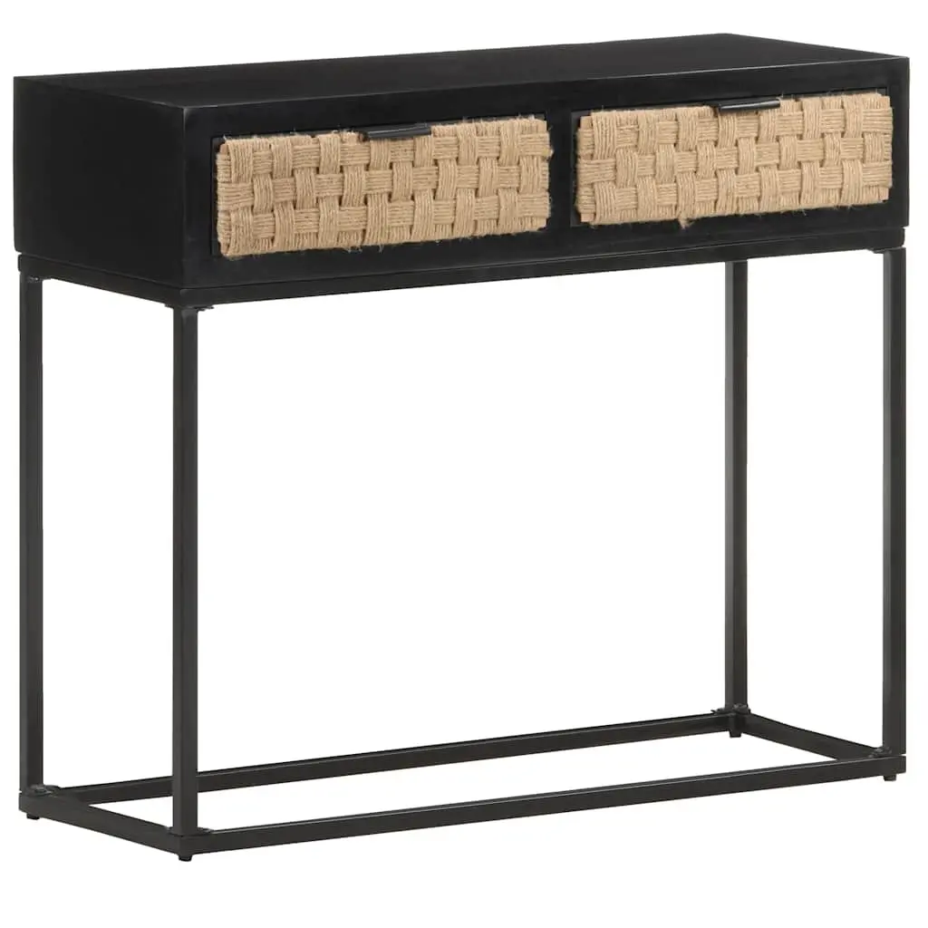 Console Table Black 90x35x76 cm Solid Mango Wood with Two Storage Drawers Iron Base