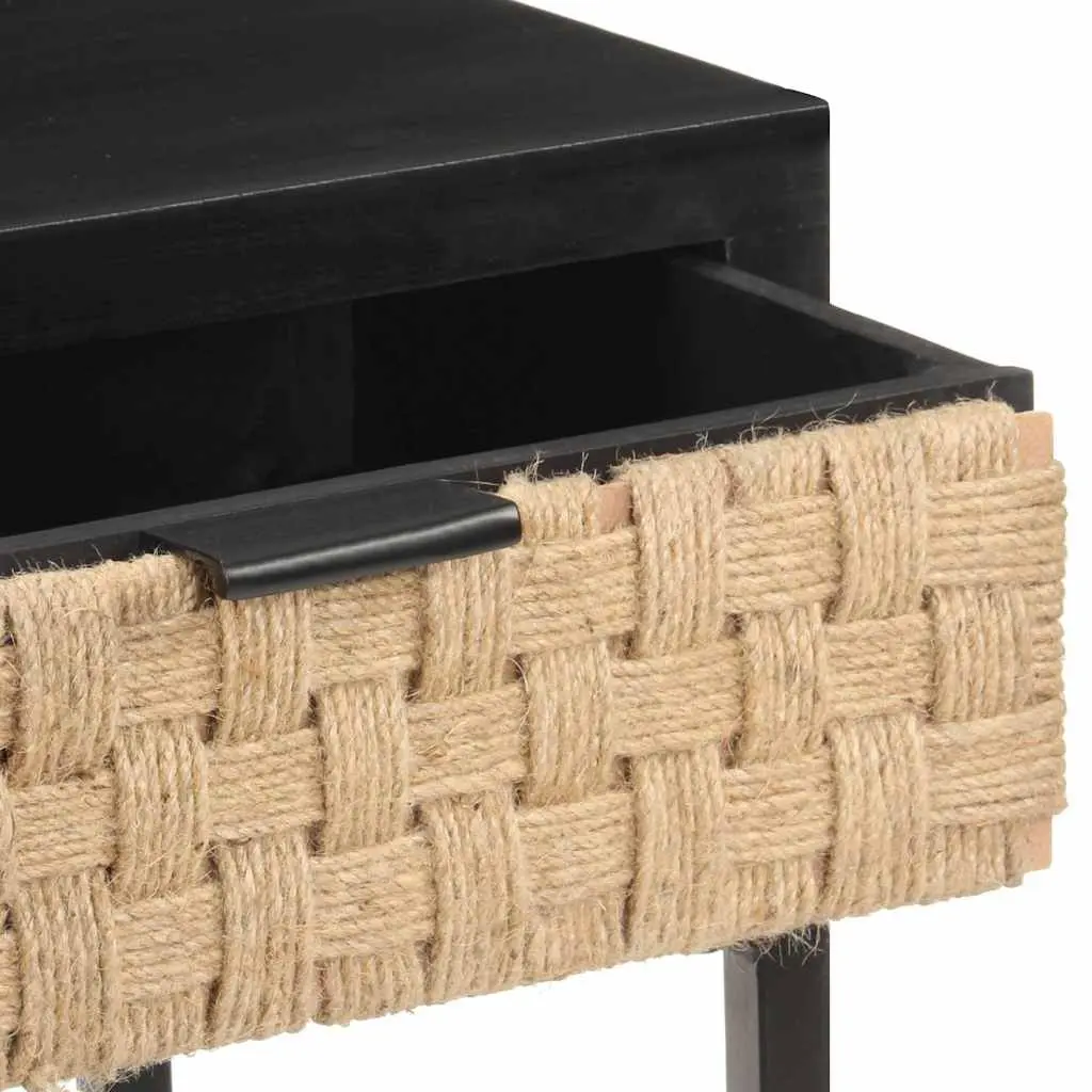 Console Table Black 90x35x76 cm Solid Mango Wood with Two Storage Drawers Iron Base