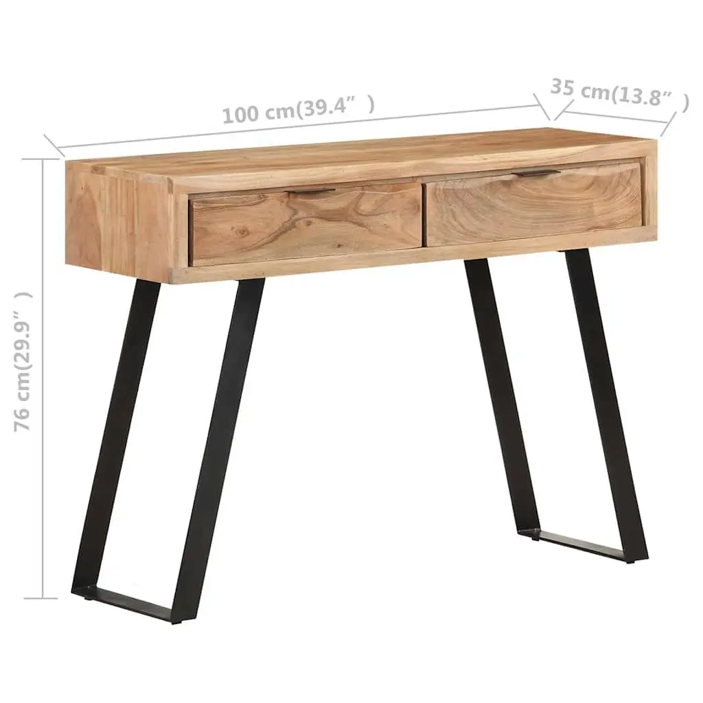 Console Table Brown 100x35x76 cm Solid Acacia Wood Live Edges Storage Drawers