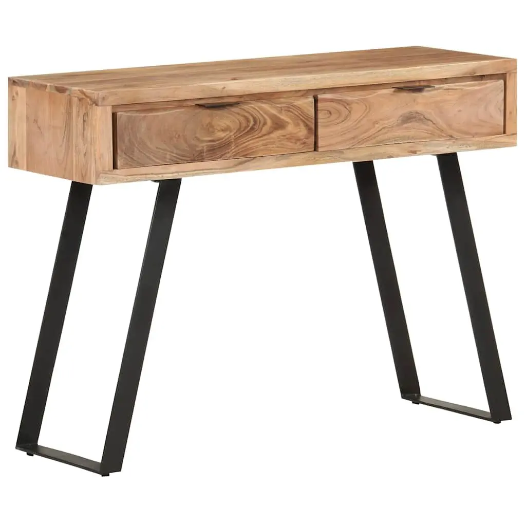Console Table Brown 100x35x76 cm Solid Acacia Wood Live Edges Storage Drawers