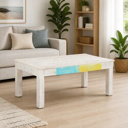 Coffee Table White 110x60x45 cm Solid Mango Wood Living Room Accent Side Table