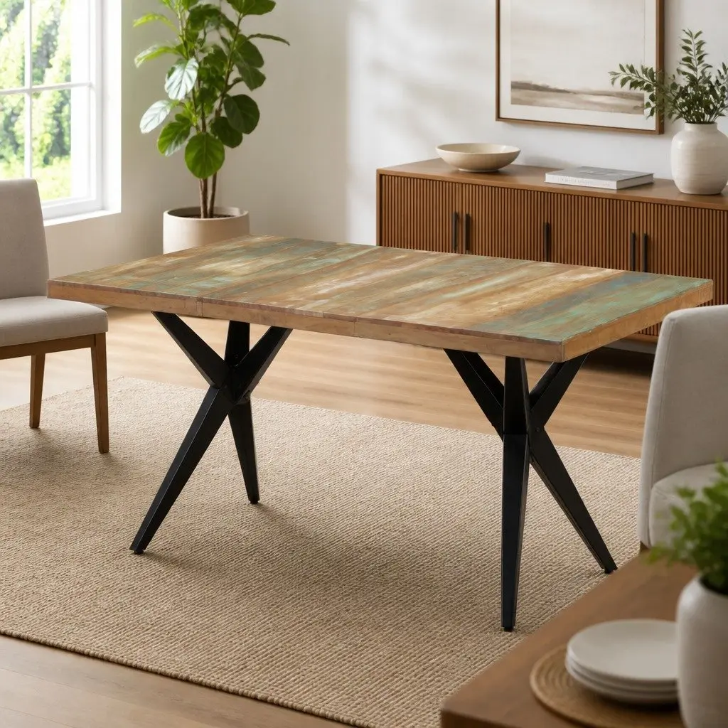 Dining Table Black 160x80x76 cm Solid Reclaimed Wood Kitchen Furniture