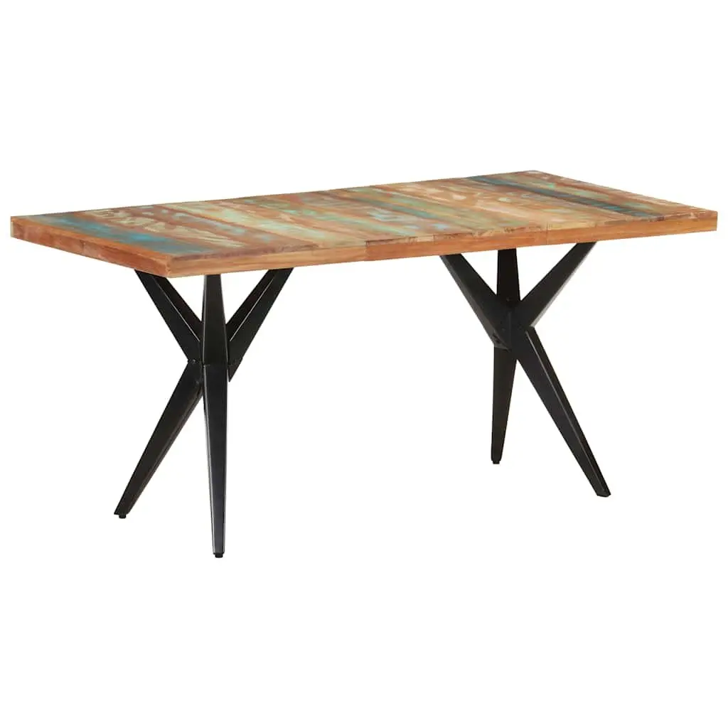 Dining Table Black 160x80x76 cm Solid Reclaimed Wood Kitchen Furniture