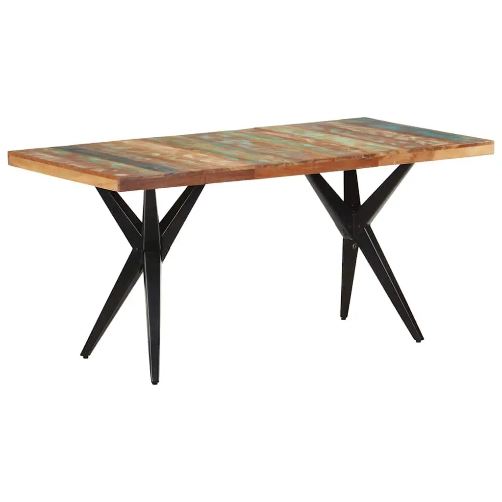 Dining Table Black 160x80x76 cm Solid Reclaimed Wood Kitchen Furniture