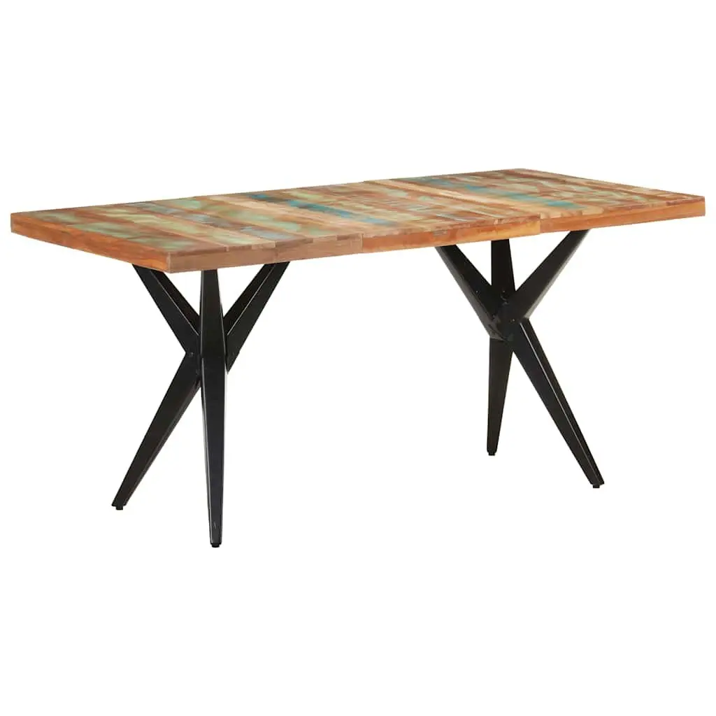Dining Table Black 160x80x76 cm Solid Reclaimed Wood Kitchen Furniture